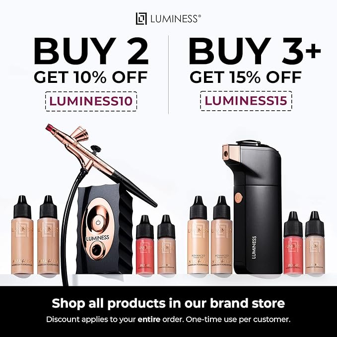 LUMINESS Airbrush Spray Silk Foundation Starter Kit - Rich Dark - Foundation, Primer & Dual-Sided Angled Buffing Brush - Medium, Buildable Coverage, Anti-Aging Formula Hydrates & Moisturizes