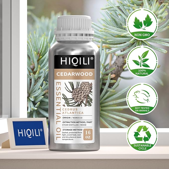 HIQILI 16 Fl Oz Cedarwood Essential Oil, Pure Natural Cedarwood Oil for Hair, Diffuser, Aromatherapy - 500ML