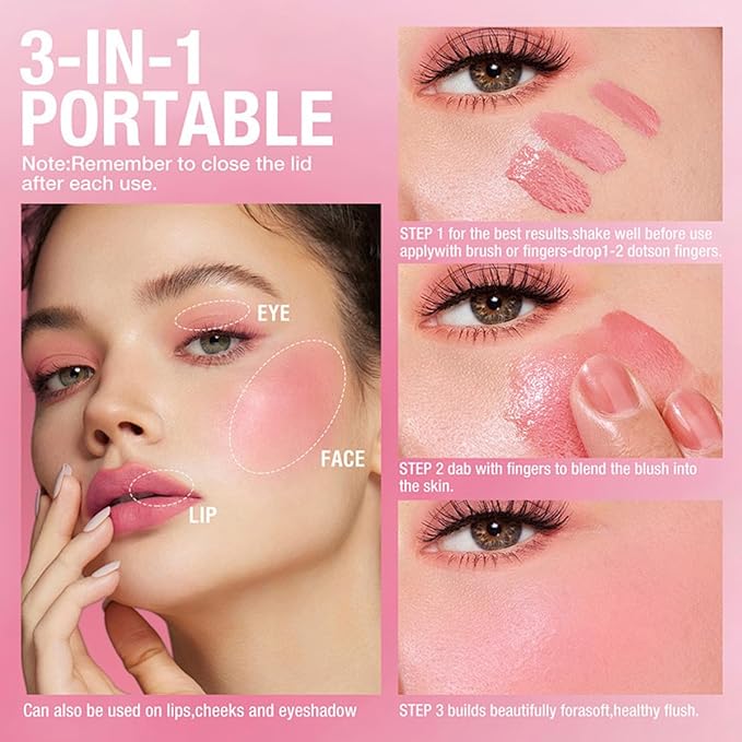 Cooling Water Jelly Tint Blush,4 Colors Multi-Use Tint Blush Makeup Stick Watercolor Finish for Lips and Cheek Stain, Moisturising Waterproof Non-Stick
