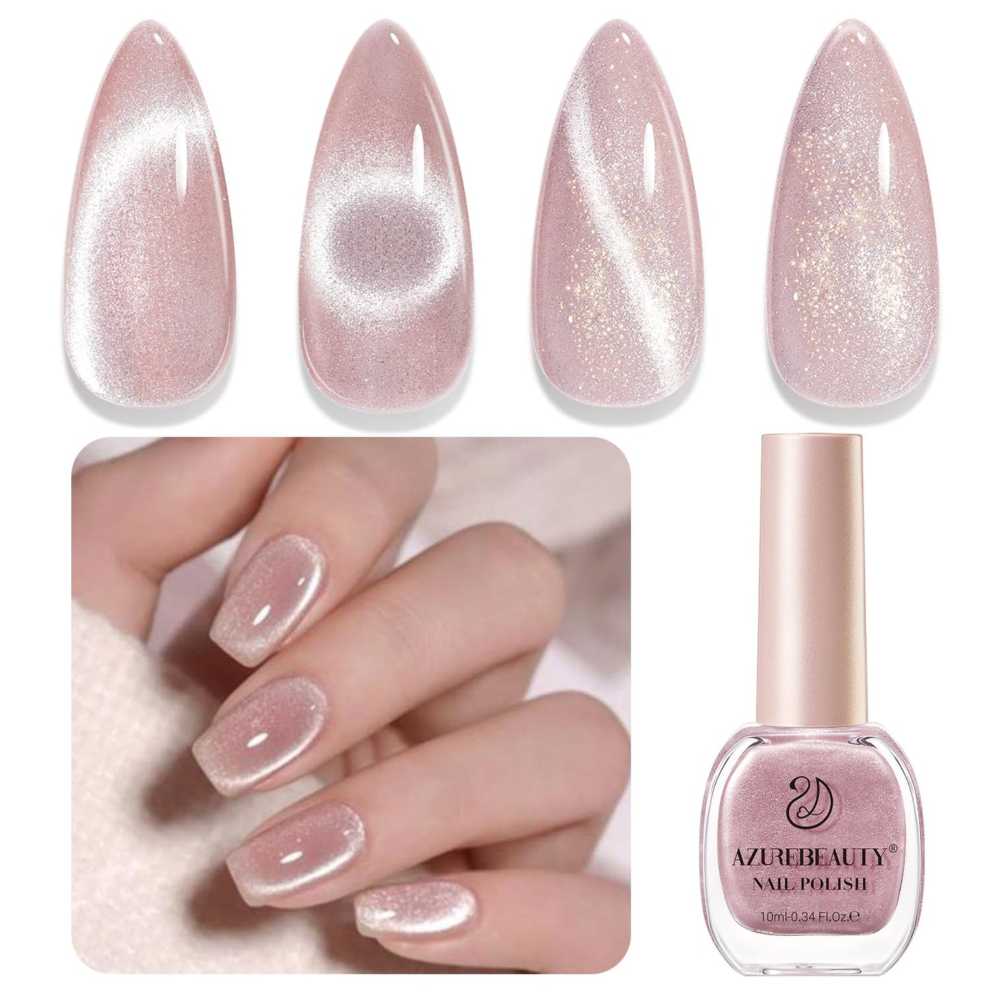 AZUREBEAUTY Cat Eye Nail Polish Quick Dry Nude Glitter Nail Polish Natural Shine Nail Lacquer Salon-Quality for Women Girl Gift Set 1Pcs 0.34 fl oz