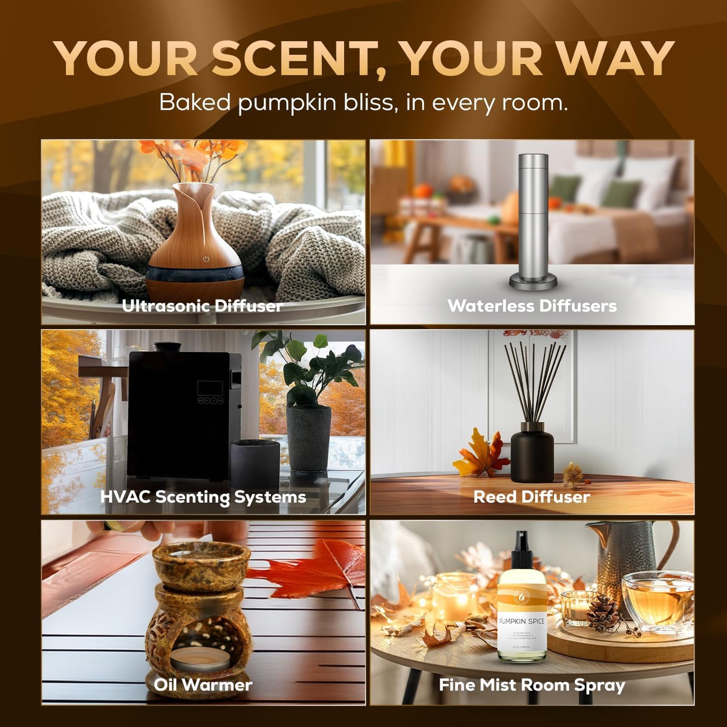 Aroma Country Pumpkin Spice Diffuser Oil - Luxury Essential Oils for Diffuser Refill & Air Freshener Room Spray, Long-Lasting, Natural Home Fragrance for Diffusers & Machines (8.5 Fl Oz)