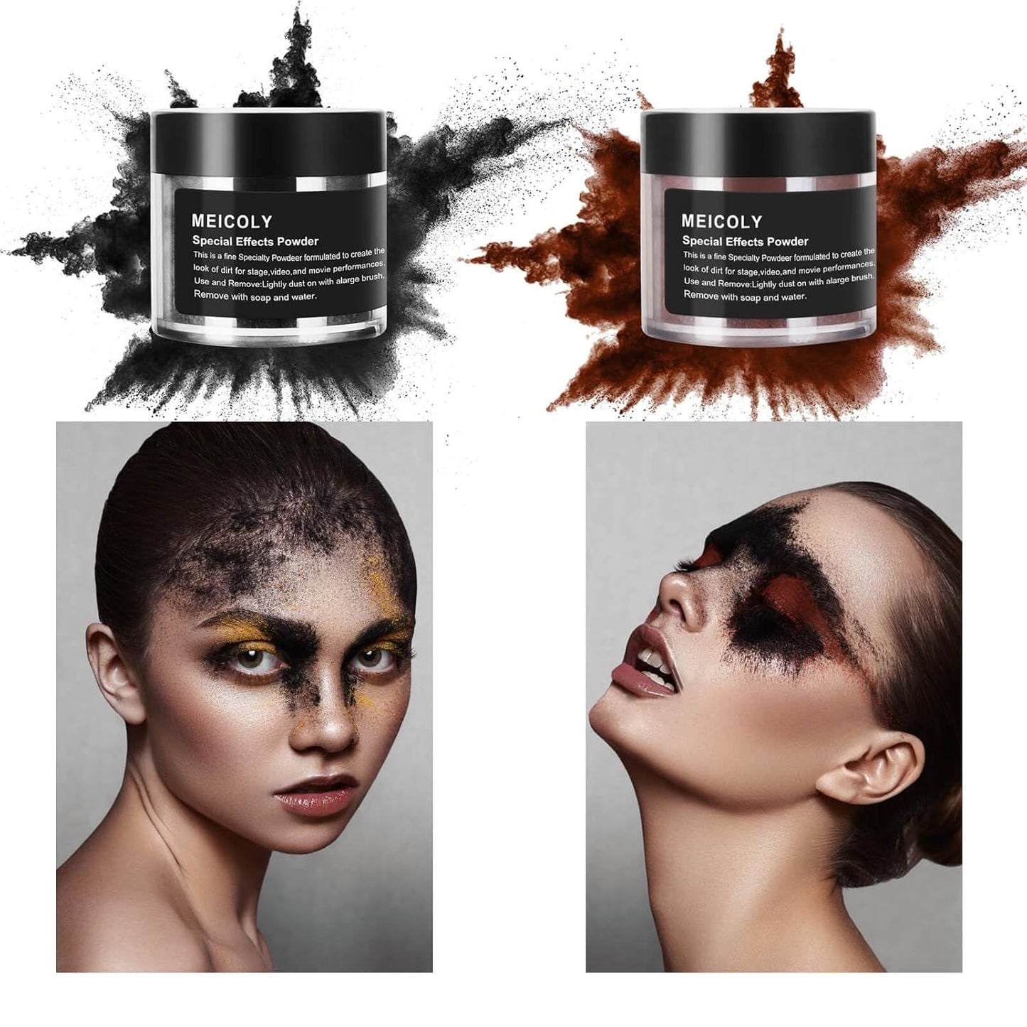 MEICOLY Brown Special Effects Powder,Ultrafine Loose Dirt Powder for Stage,Video and Movie Performances,Professional Special Effect Makeup Powder Makeup for Halloween,0.88Oz