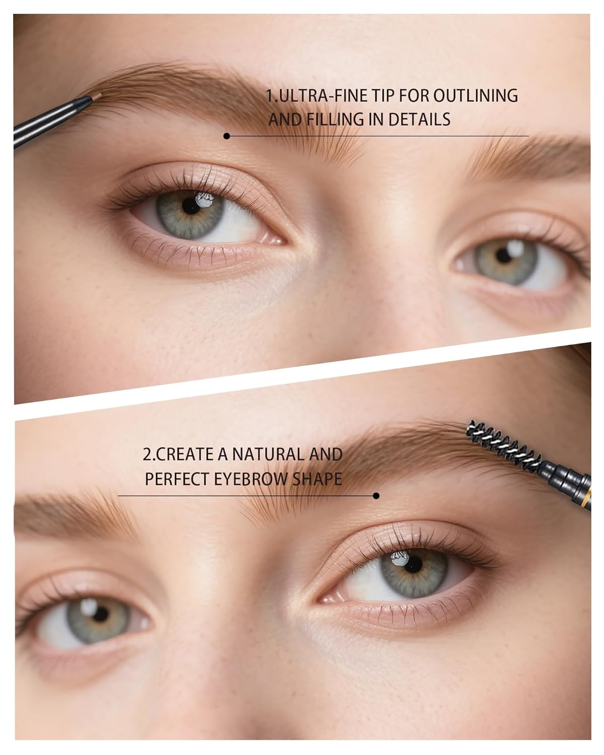 Medium Brown Eyebrow Pencils for Women, 12Pcs Ultra Slim Eyebrow Pencil with 2 Brow Razors Kit, Double Head 1.5mm Micro-Fine Tip & Spiral Brush, Can Draw Fine and Long-Lasting Brows Makeup
