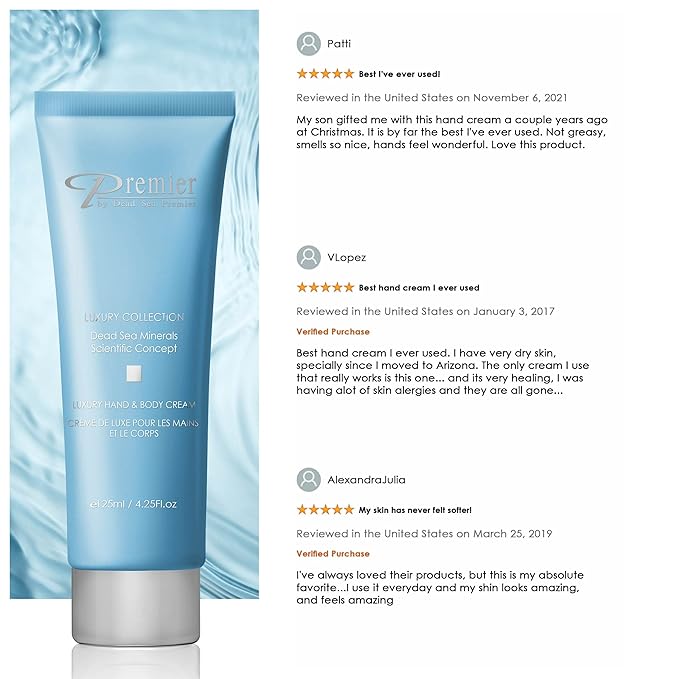 Premier Dead Sea Luxury Hand & Body Cream, hydrating, fast absorbing, no tackiness, relaxing , with witch hazel and vitamins 4.25fl.oz