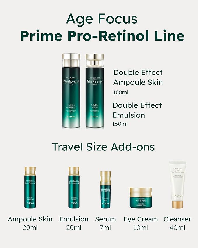 Isa Knox AGE FOCUS PRIME DOUBLE EFFECT SKINCARE - Korean Skincare, Lightweight but Nourishing Toner, Emulsion Lotion, Serum, Cream, Cleansing Foam (417ml / 14.10 Fl Oz)