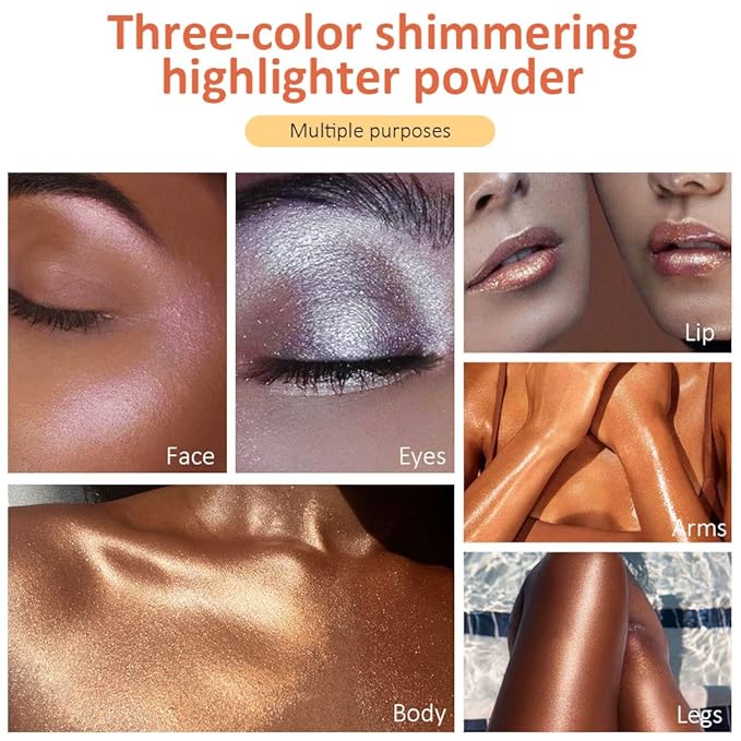 evpct 3Pcs Glitter Highlighter Powder Stick Make up Puff Fairy Stick Peal White Pink Bronze Shimmer Glitter Face Eye Body Liquid Highlighter makeup illuminators de maquillaje Glow Makeup Shimmer Stick