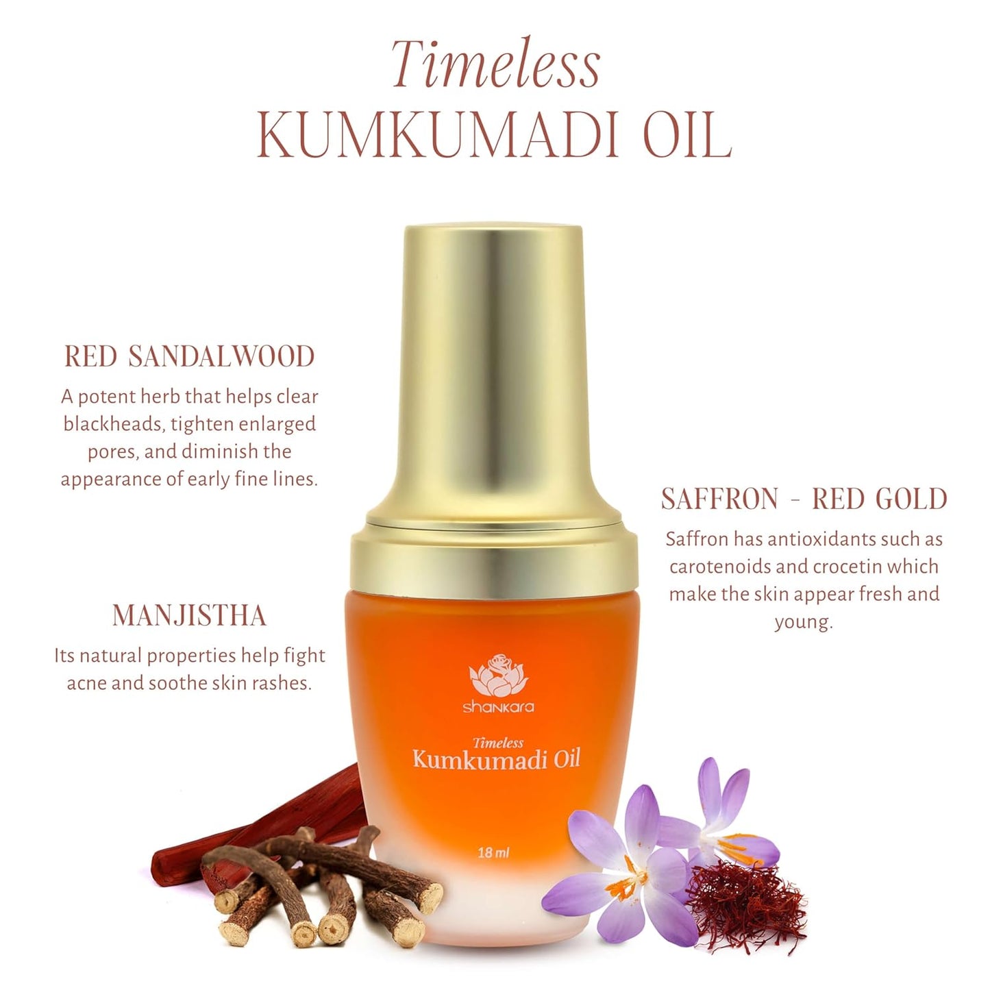Shankara Kumkumadi Oil with Pure Saffron and Ayurvedic Herbs (Original Aroma 18ml)