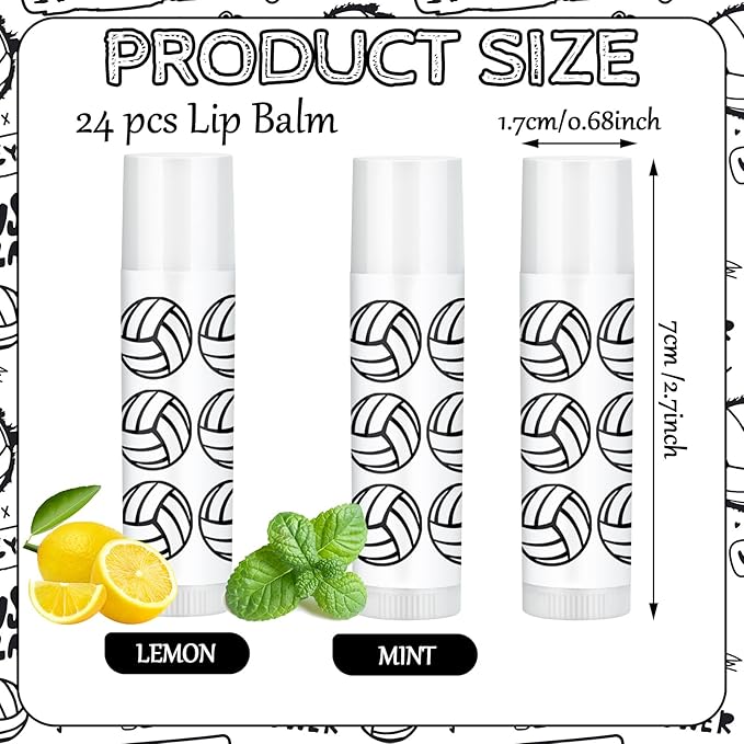 24 Pcs Volleyball Lip Balm Volleyball Team Gifts Volleyball Party Favors Volleyball Lip Balm Gift for Volleyball Team Volleyball Party Guest Supplies (White)