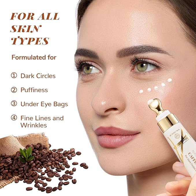 ANAI RUI Caffeine Eye Cream, Niacinamide Eye Cream for Dark Circles and Puffiness, Anti Aging & Friming Eye Cream with Eye Roller, Caffeine Under Eye Cream for Puffy Eyes, Bag Treatment 0.5 FL.OZ