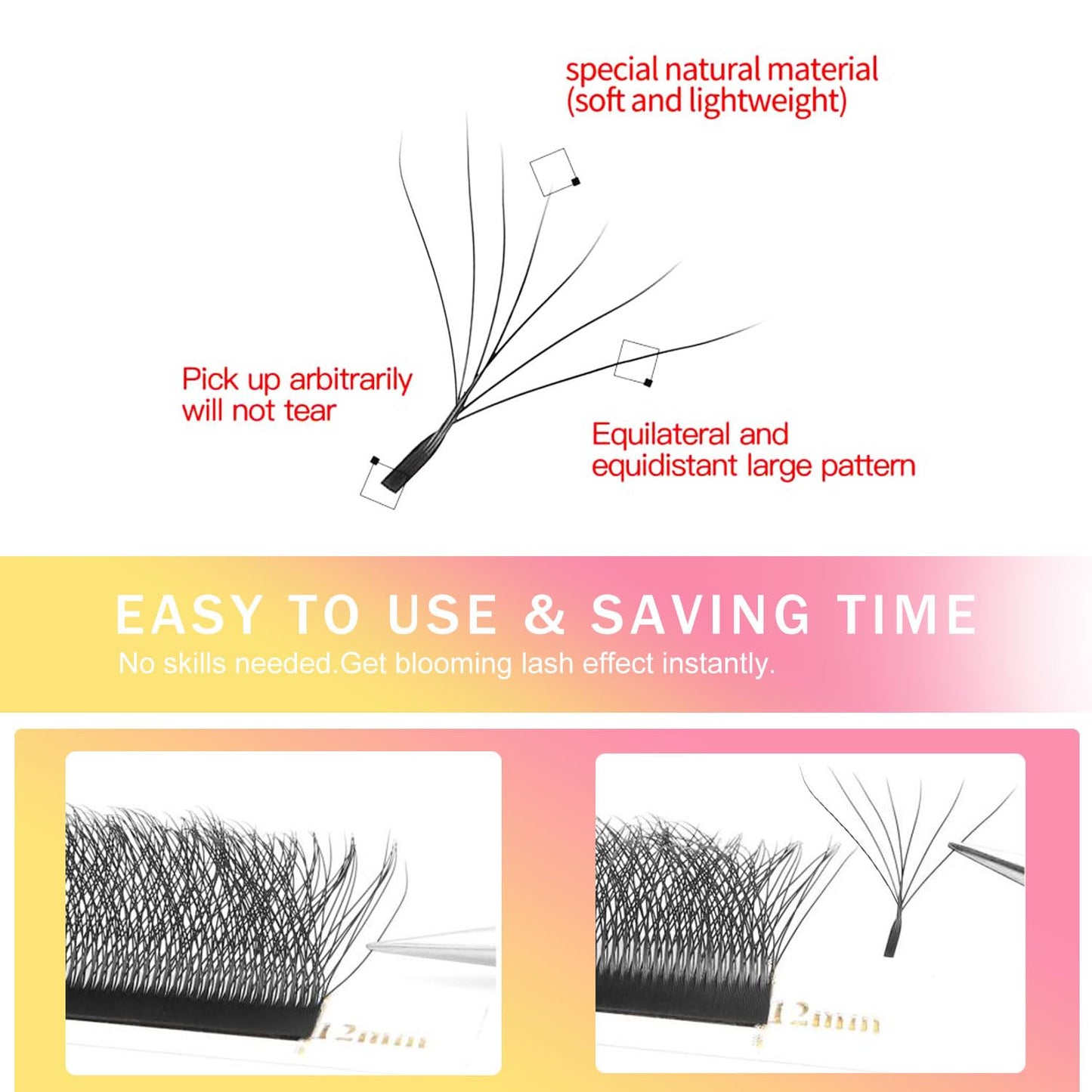 W Lash Extensions Supplies 7D Eyelash Extensions W Shape 0.07mm Thickness C Curl 11mm Premade Fans Easy Fan Lashes Volume Matte Black 12 Rows Crisscross Eye Lashes(W-7D-0.07-C,11mm)