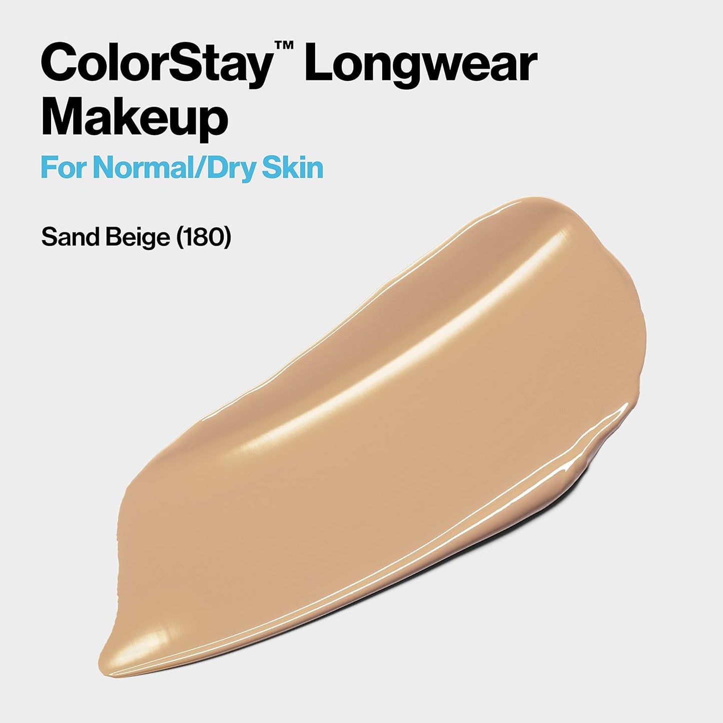 Revlon Liquid Foundation, ColorStay Face Makeup for Normal & Dry Skin, SPF 20, Longwear Medium-Full Coverage with Natural Finish, Oil Free, 180 Sand Beige, 1 Fl Oz