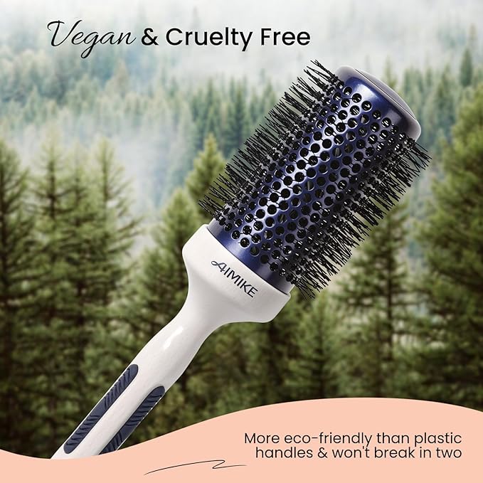 AIMIKE Nano Ionic Tech Large Round Brush, Ceramic Round Brush for Blow Drying, Styling and Boost Volume, Natural Wood Round Hair Brush, One Piece Design - 2 Inch/52mm