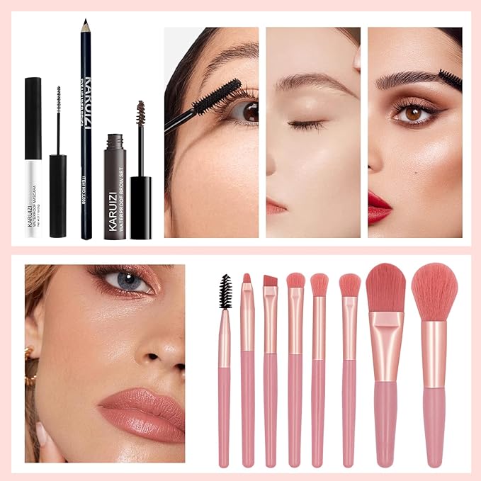 Makeup Kit All-in-one Makeup Gift Set for Women Full Kit, Eyeshadow Palette, Lip Gloss Set, Lipstick, Blush, Foundation, Concealer, Mascara, Eyebrow Pencil,Include Brush Set(KIT019)