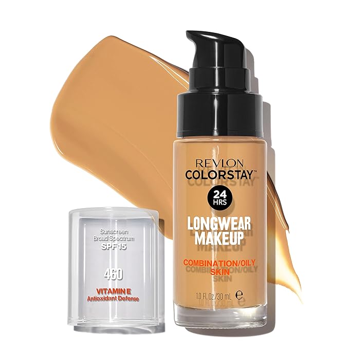 Revlon Liquid Foundation, ColorStay Face Makeup for Combination & Oily Skin, SPF 15, Medium-Full Coverage with Matte Finish, Macadamia (460), 1.0 oz