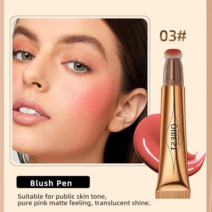 Blush Beauty Wand, Liquid Face Blush with Cushion Applicator, Silky Smooth Cream Blush Stick Natural Matte Finish, Lightweight Blendable Blush Stick Makeup for Cheek Lip eye, Cruelty-free（Cherry Red）