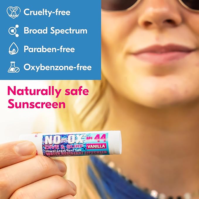 Moisturizing SPF 44 Lip Balm - Spf Lip Balm with Vitamin E | Broad Spectrum | Moisturizing | Vegan | Water Resistant Vanilla Flavor | 0.15 oz | 3 Pack