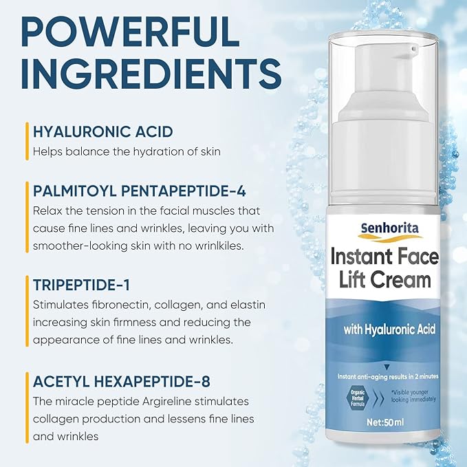 Instant Face Lift Cream, Temporary Skin Tightening Cream with Hyaluronic Acid, Visibly Firming Loose Sagging Skin for Face and Neck in 2 Minutes, Smooth Fine Lines and Wrinkle