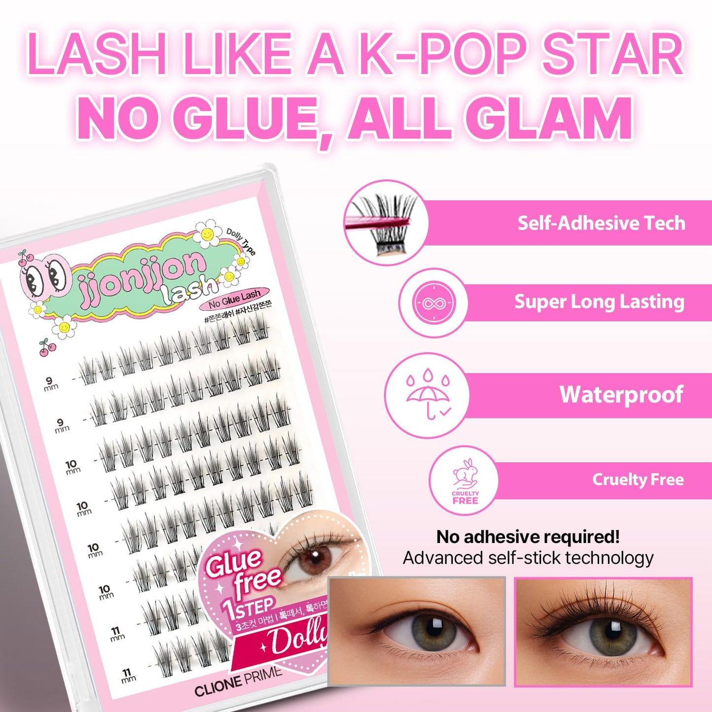 Korean Self Adhesive Lash Clusters Volume Look No Glue Press On Pre Bond Lash Clusters Fluffy Self Adhesive False Eyelashes No Glue Needed Reusable Wispy Eyelash Extensions