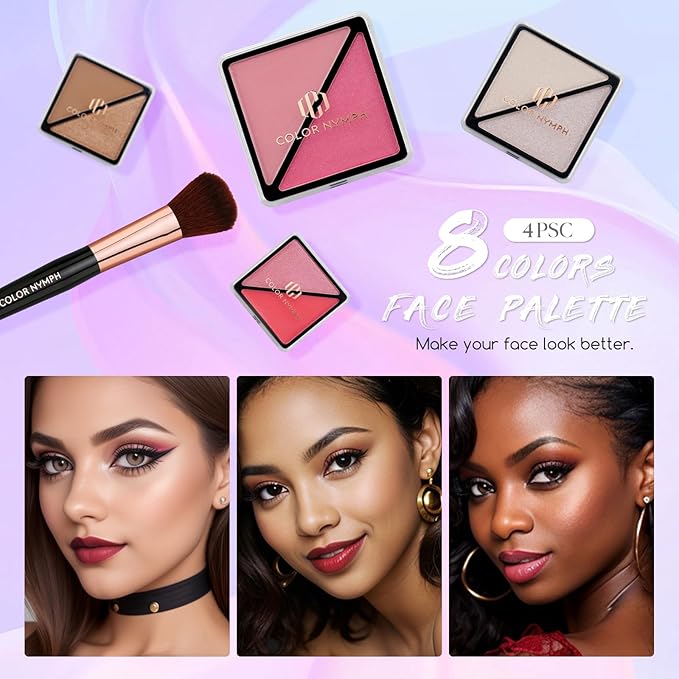 Color Nymph Beginners Makeup Kit With Train Case For Teenagers Girls, Full Starter Cosmetics Set Included 32 Colors Eyeshadow, Glitter Cream, Blush, Highlighter, Lip Gloss and Brush (White)