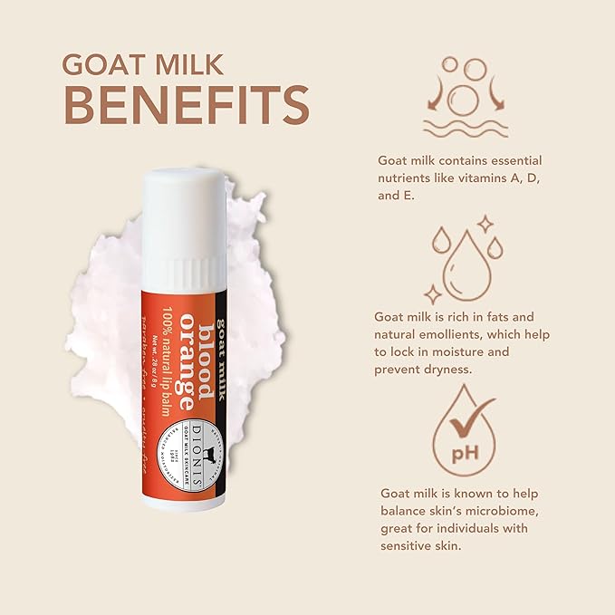 Dionis Goat Milk Skincare Blood Orange Holiday Lip Balm Gift Set - Beeswax, Shea Butter & Coconut Oil Lip Care Products Made in The USA - Cruelty Free Lip Moisturizer For Chapped Lips, 0.28oz 3 Pack