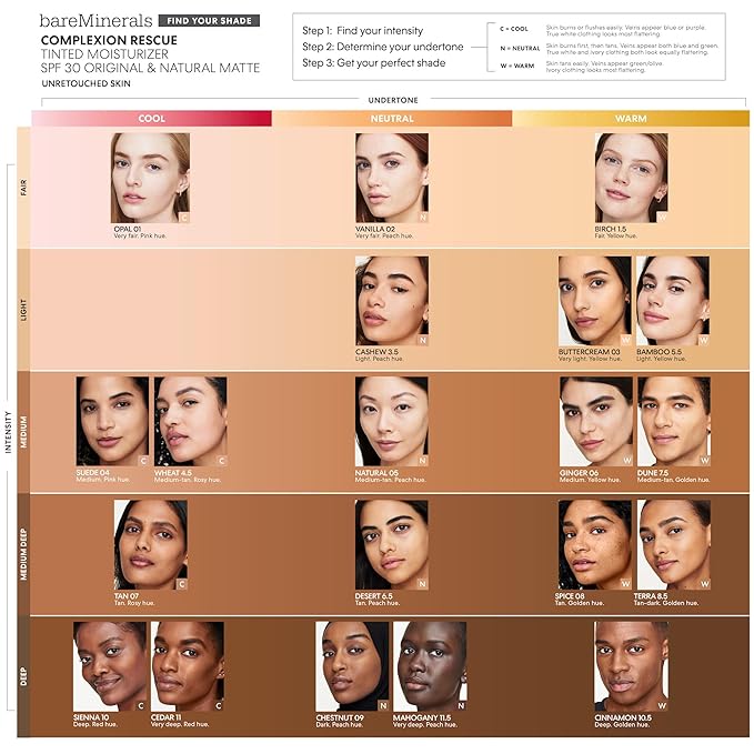 bareMinerals Complexion Rescue Tinted Moisturizer for Face with SPF 30 + Hyaluronic Acid, Hydrating Tinted Mineral Sunscreen for Face, Skin Tint, Vegan, Travel Size