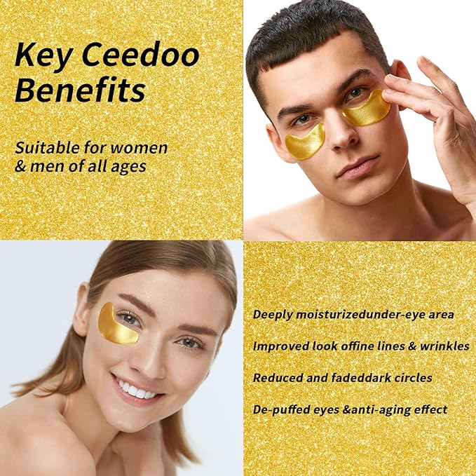 Eye Gel Pads - 24 Pairs Golden Under Eye Patches with Collagen & Hyaluronic Acid, Anti-Aging Eye Mask for Puffiness, Dark Circles & Wrinkles, Relieve, Refreshing & Revitalize Skin