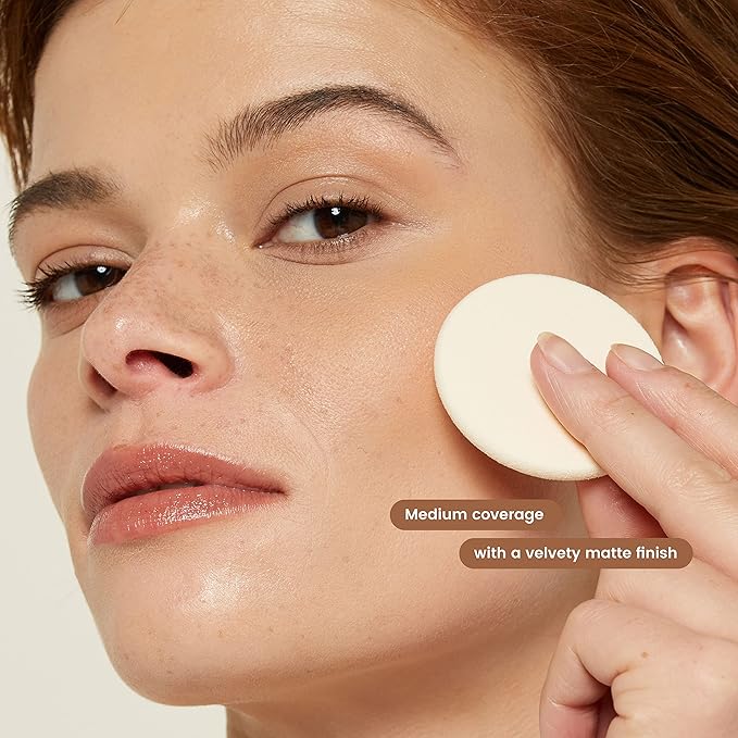 JOAH Perfect Complexion Cashmere Powder Foundation, Medium Face Coverage, Matte Finish, Korean Makeup, Compact Design For Oily & All Skin Types, 16 Hour Wear, Light with Warm Undertones