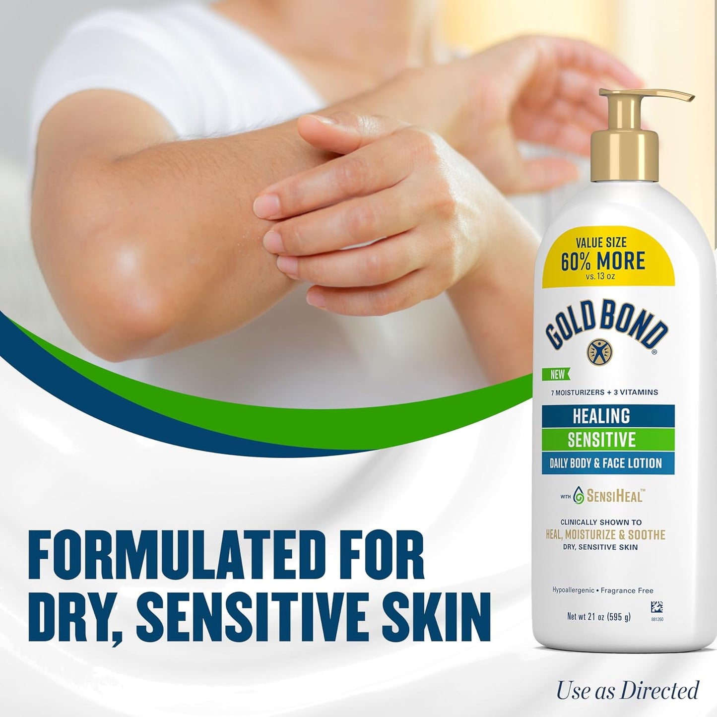 Gold Bond Healing Sensitive Daily Body & Face Lotion with Aloe Moisturizes, Heals & Soothes Dry, Sensitive Skin, Value Size, 21 oz.