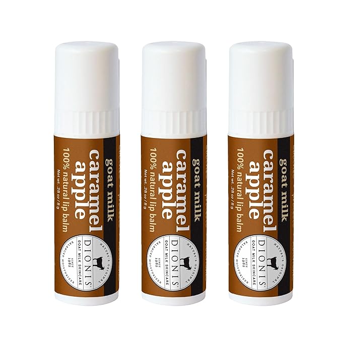 Dionis Goat Milk Skincare Caramel Apple Fall Lip Balm Gift Set - Beeswax, Shea Butter & Coconut Oil Lip Care Products Made in The USA - Cruelty Free Lip Moisturizer For Chapped Lips, 0.28oz 3 Pack