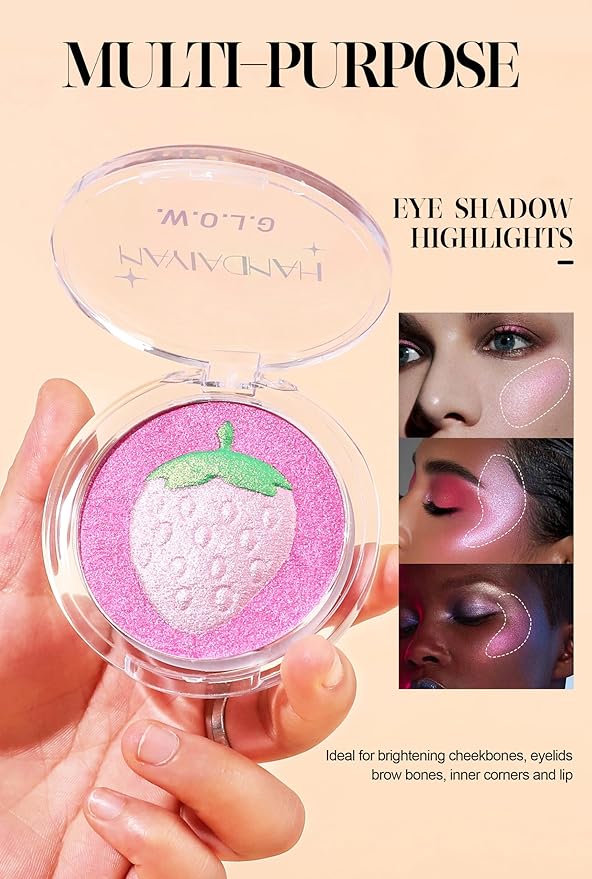 Cream Highlighter Compact, Highly Pigmented Glitter Powder Makeup, Face Highlighters & Luminizers Makeup Palette, Body Cheek Gold Pink Metallic Sparkle Glitter Shimmer Bronzer (#04 Banana)