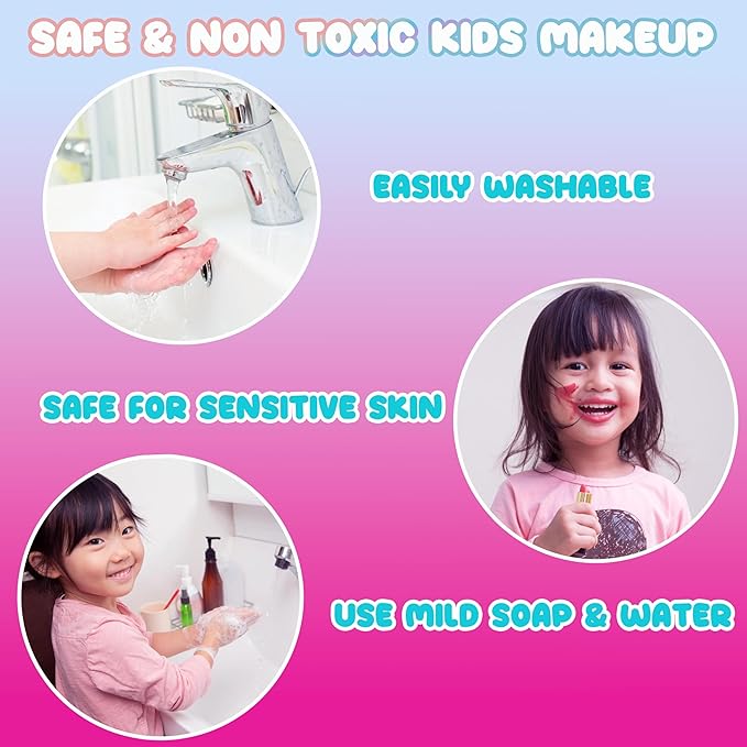 Expressions - 5pc Cosmetics Lip Kit For Kids w/Lip Glosses, Lip Balms & Tin Box Storage Case,I Believe in Unicorns Hologrpahic,Washable + Non Toxic
