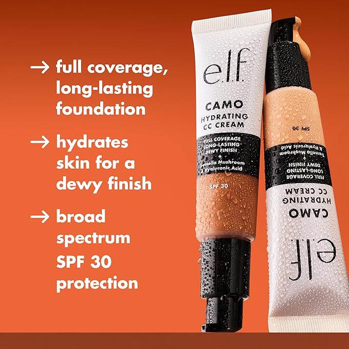 e.l.f. Hydrating Camo CC Cream, SPF 30, Color Correcting Full Coverage Foundation For A Dewy Finish, Vegan & Cruelty-Free, Fair 120 N