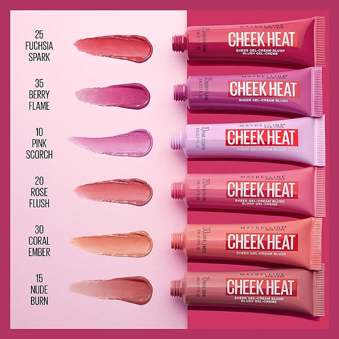 Maybelline New York Cheek Heat Gel-Cream Blush Makeup, Lightweight, Breathable Feel, Sheer Flush Of Color, Natural-Looking, Dewy Finish, Oil-Free, Coral Ember, 1 Count