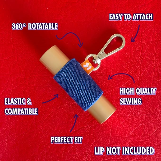 LipBalm Holder with Keychain, Lipstick Holder Keychain, Lip Gloss Holder Keychain, Never Lose Your Lip Balm, Lip Gloss or Lipstick with Cute Elastic Lip Balm Keychain Holder (Blue)