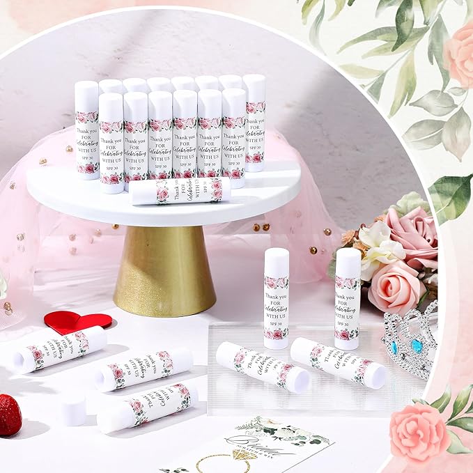 24 Pcs SPF 30 Lip Balm Bulk for Summer Wedding Baby Shower 4th of July Party Sunscreen Lip Balm Sticks Outdoor Travel Sunscreen Care Lip Balm for Thank You Gifts Party Supplies (Floral)
