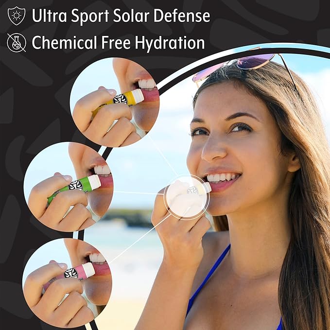 Headhunter Sport Chapstick Sunscreen SPF 30, Natural Mineral Waterproof Lip Balm For Sun Protection, Ultra Solar Defense - Reef Safe Sunblock Chap Stick, 3 Flavors - Coconut, Pineapple, Mango (3 Pack)