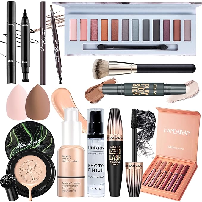 Makeup Set, Makeup Set Kit for Women, Makeup Present for Women Teens, Eyeshadow Foundation CC Cream Face Primer Counter stick, Brush Sponges Lipstick Set Eyebrow Pencil Mascara Eyeliner