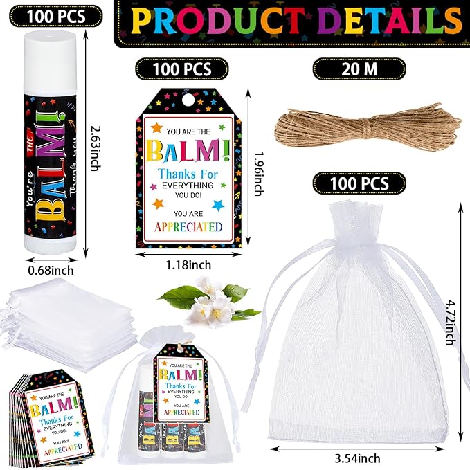 100 Pack Employee Appreciation Gifts Bulk Lip Balms Favors Bulk Small Thank You Gifts Team Appreciation Inspirational Gifts for Women Men Coworkers Staff Teachers Nurses