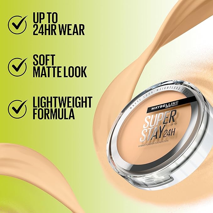 Maybelline Super Stay Up to 24HR Hybrid Powder-Foundation, Medium-to-Full Coverage Makeup, Matte Finish, 370, 1 Count