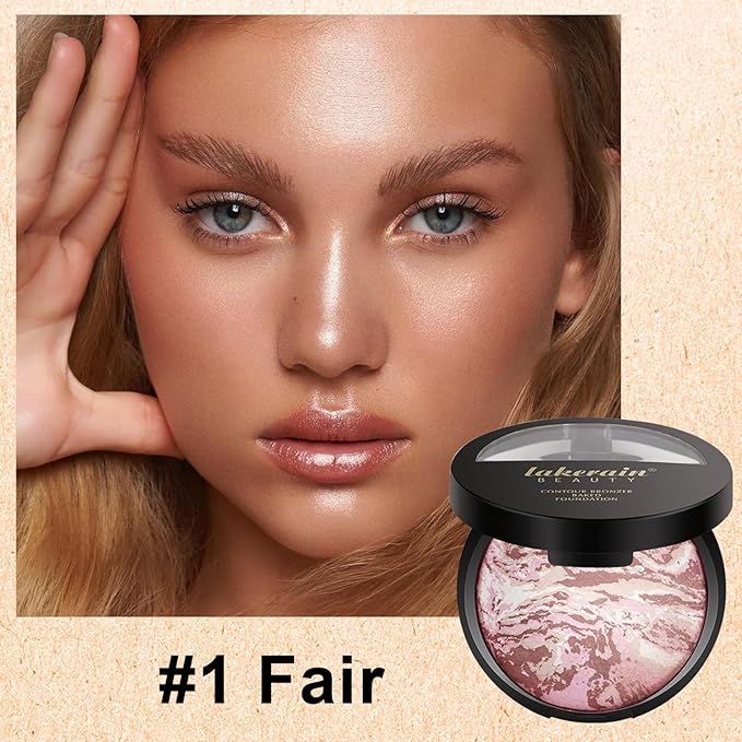 Baked Powder Contour Makeup, Brighten Bronzer Powder, Highlighter Bronzer Glow Palette, Cruelty Free Shimmer Bronzing Powder to Use For Contour Make up, Natural Finish & Easy to Use #001