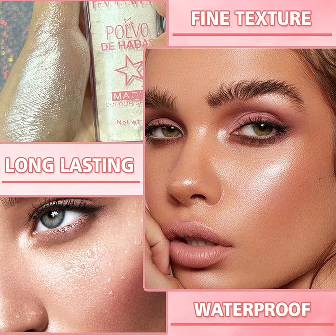3PCS Polvo De Hadas Highlighter Glitter Stick Body Glitter Shimmer Face Brightening Highlighter Contour Powder Makeup Stick Face Fairy Glitter Highlighter Makeup-White,Pink,Golden brown
