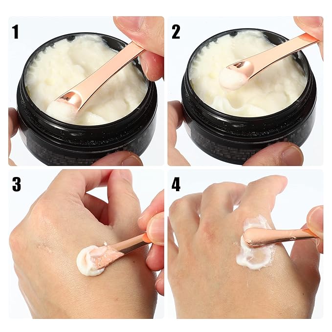 VOCOSTE 4 Pcs Makeup Spatula Mini Spoon, Eye Cream Massage Sticks Beauty Scoop, for Facial Cosmetic Face Cream, Zinc Alloy 2.32"x0.46", Rose Gold Tone