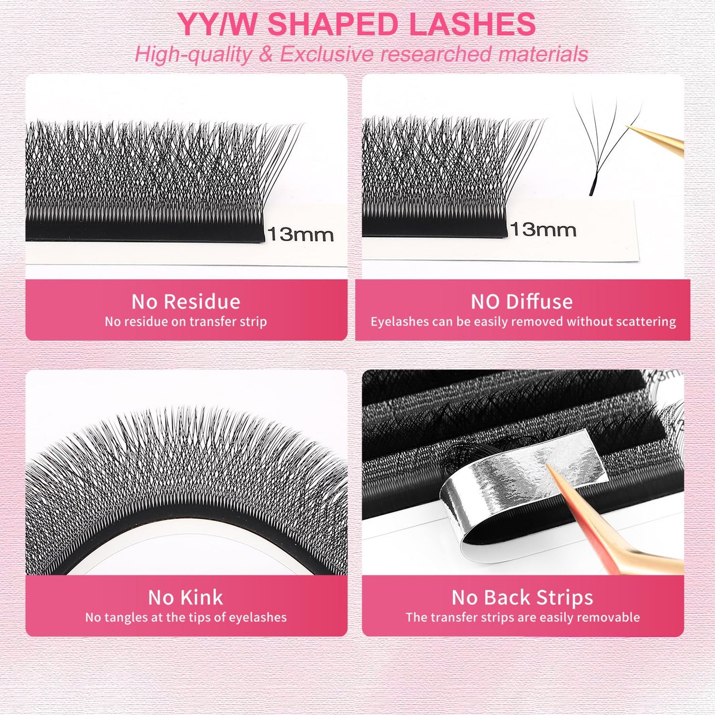 W Lash Extensions Supplies 4D Eyelash Extensions W Shape 0.07mm Thickness C Curl 12mm Premade Fans Easy Fan Lashes Volume Matte Black 12 Rows Crisscross Eye Lashes(W-4D-0.07-C,12mm)