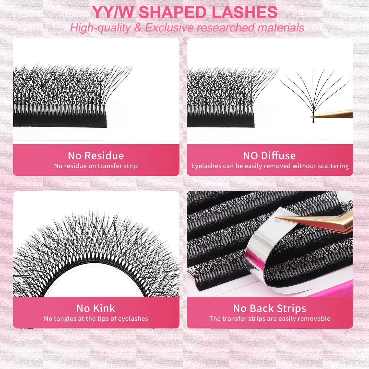 W Lash Extensions 8D Eyelash Extensions W Shape 0.07mm Thickness C Curl Mix 8-15mm Premade Fans Individual Lashes Volume Matte Black 12 Rows Crisscross False Eyelashes(W-8D-0.07-C,8-15mm)