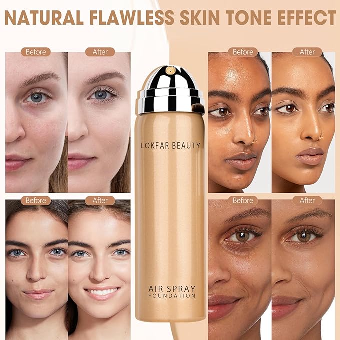 AirBrush Foundation Spray, Silky Mist Foundation Spray Makeup Set with Brush, Full Coverage Foundation for Smooth Radiant Finish, Formula Breathable Lightweight Hydrating | #04 Buff Beige