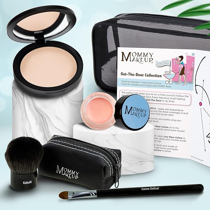 Out The Door Collection | Talc-free 5-piece Mineral Makeup Set | CUDDLE (Light/Medium) - For light to medium complexions + DUCHESS - A Peachy Rose with a Silver Sheen