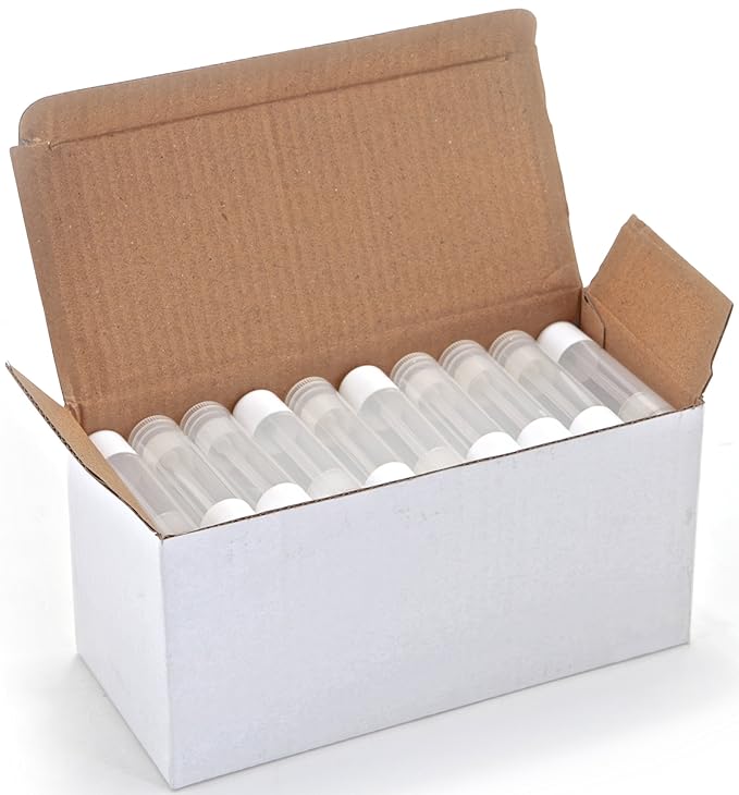 Vivaplex 50, Clear, Empty, 5.5 ml Lip Balm Tubes with White Caps
