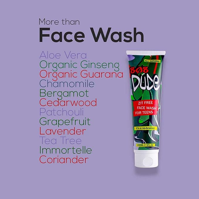 Skincare Kit for Teens. Shampoo and Body Wash, Face Wash and Deodorant to Prevent Breakouts and Eliminate Body Odor with Eco-Friendly Cotton Toiletry Bag