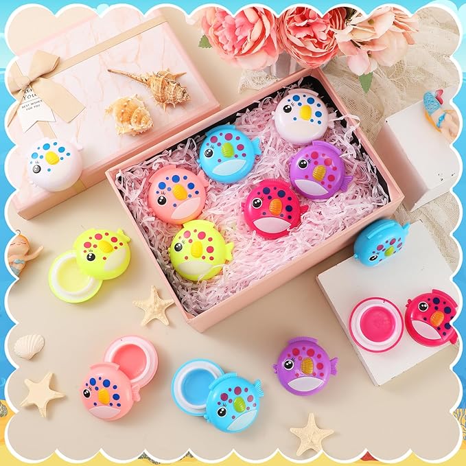 30 Pcs Fish Shape Lip Balm Under the Sea Party Favors Kids Fruit Flavored Lip Balm Ocean Party Favors Classroom Gift Exchange for Children Girls Women Men Students