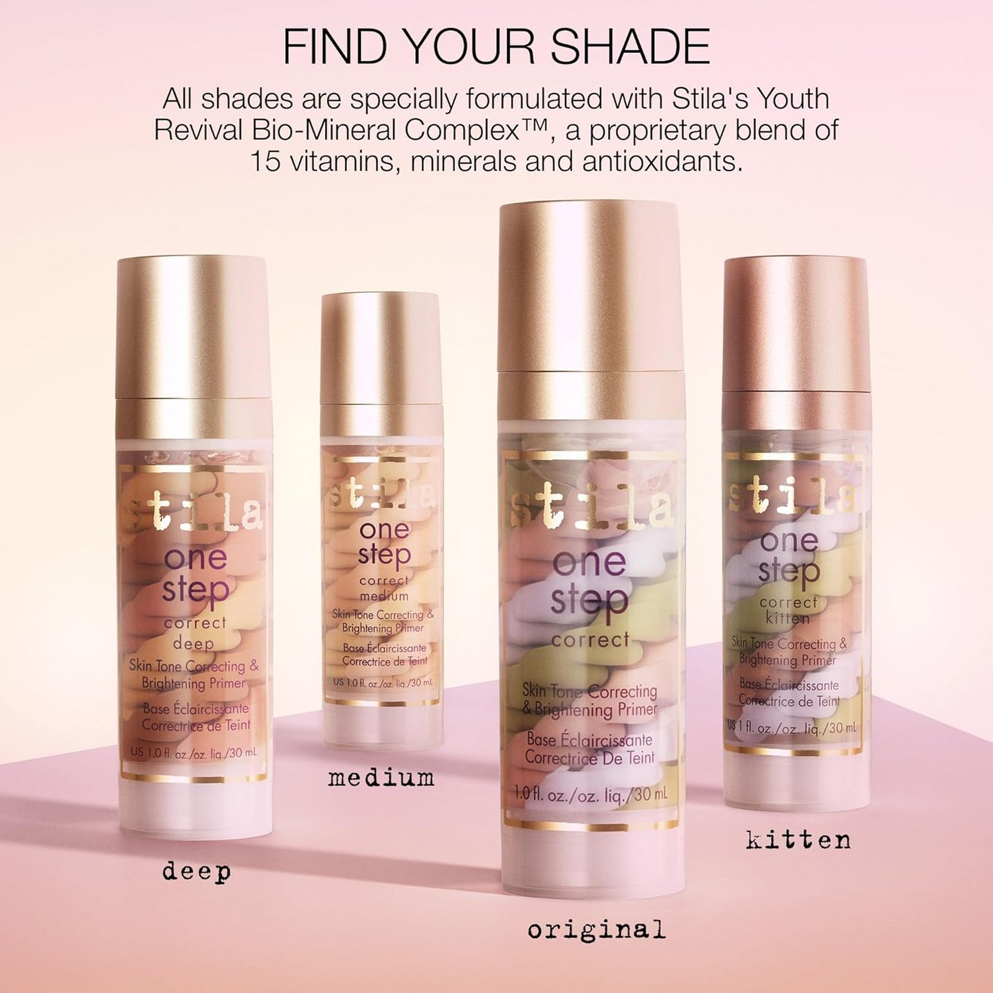 stila One Step, Color Corrector & Brightening Primer | Facial Serum to Even Skin Tone, Moisturize & Hydrate, Oil-Free Makeup | 1 Fl. Oz.